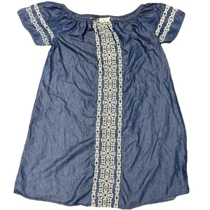 Style Co Denim Dress White Floral Embroidery Women M Boho Loose Flowy Peasant - Picture 1 of 13