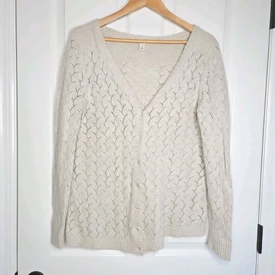 LL Bean Cardigan Womens Petite XLp Pointelle Wool Angora Cashmere Button Front - Image 1 of 4