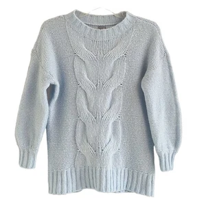 Aerie Happy Place Cable Knit Sweater Size XXS Blue Wool Blend Pullover - Picture 1 of 8