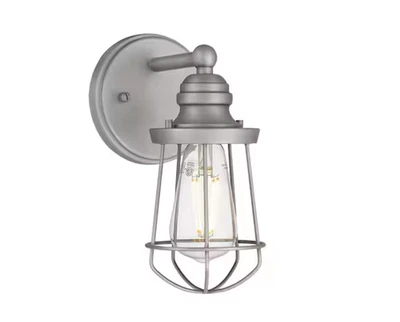 Aplique de pared Hampton Bay Southbourne de 1 luz antiguo marco de jaula de acero abierto de níquel Foto 1 de 4