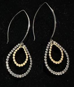 Modernist Two Tone 925 Brutalist Sterling Silver Double Teardrop Earrings Drops - Picture 1 of 7