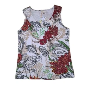 Womens Blouse Susan Lawrence Sz L Stretch Sleeveless Paisley Floral New w/ Tags - Picture 1 of 7