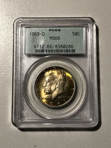 1969 D Kennedy Half Dollar PCGS MS66 OGH Monster Toned PQ+ Color - Bild 1 von 4