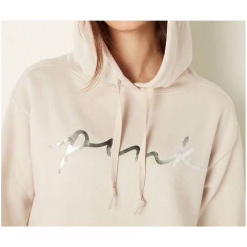 UNDERCOVER ROSA Victoria's Secret Pullover Felpa con Cappuccio Logo Argento Comodo