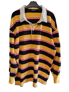 GANT Rugby Long Sleeve Mens Striped Polo Shirt XL Yellow Black White Red Gold - Picture 1 of 11