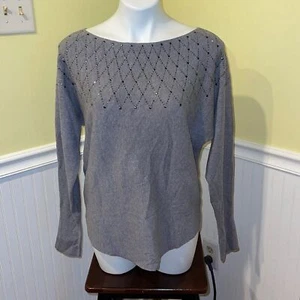 Vila Milano Damen Pullover meliert aschgrau Large mit silbernen Verzierungen. - Bild 1 von 10