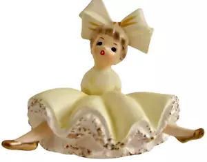 Vintage 1963 Inarco Yellow Big Bow Bloomer Girl Figurine Porcelain Ceramic JAPAN - Picture 1 of 11