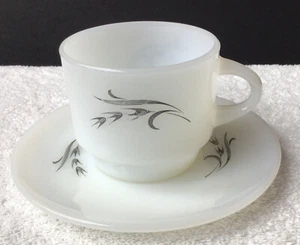 Vintage Fire King Harvest Stacking Cup & Saucer Grey Wheat #9 - Picture 1 of 7