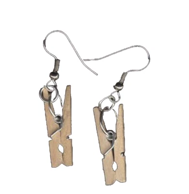 Funky Mini CLOTHESPIN EARRINGS Punk Fetish Cleaning Laundry Maid Costume Jewelry - Image 1 of 2