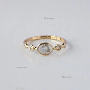 Real Slice Diamond Stacking Ring Solid 14k Yellow Gold Slice & Diamond Ring - Picture 1 of 9