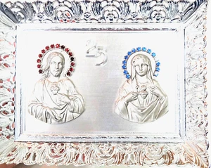 Scultura/quadro vintage argento 25° anniversario Maria e Gesù, ottime condizioni - Foto 1 di 9