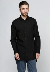 Zara Man Mens Long Sleeve Dress Shirt Black Asymmetric Button Down Mens Medium - Picture 1 of 6