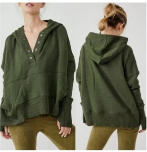 Free People Honey Dove Army Green Hooded Pullover Size Small - Picture 1 of 9