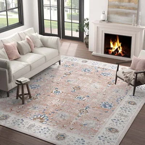 8x10 Pink Floral Rug, Indoor Vintage Carpet for Bedroom or Dining Room - Picture 1 of 5