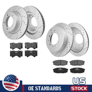 For Toyota Tundra Sequoia LX570 Front Rear Drilled Disc Rotor Ceramic Brake Pads - Picture 1 of 11