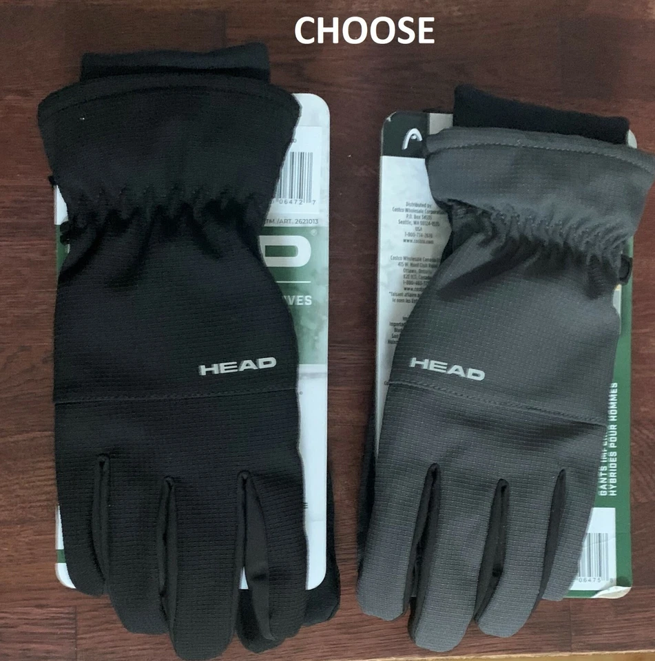 Luvas híbridas masculinas impermeáveis Head novas com etiquetas, preto ou cinza, tamanho P, M, L OU XL - Imagem 1 de 1