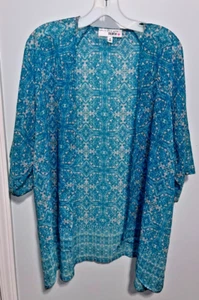 DEREK Women's Kimono Cardigan M Blue Teal Boho Floral Sheer Open Front Light - Picture 1 of 4
