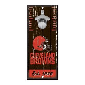 Cleveland Browns Distressed Bottle Opener Wall Sign 5" x 11" Hardboard