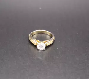 14KT Gold Two-Tone Solitaire Hawaiian Scroll with CZZ Engagement Ring - Picture 1 of 5