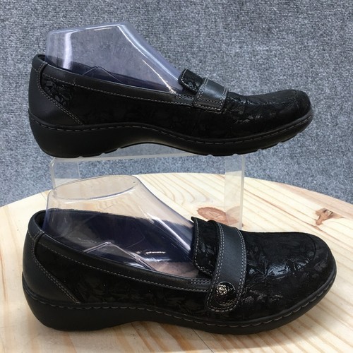 Scarpe Clarks donna 8M nero Cora margherita mocassino floreale goffrato slip on ballerine