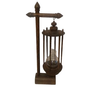 ANTIGUO SOPORTE PARA VELAS OSCILANTE DE MADERA Y VIDRIO DE ROBLE DE COLECCIÓN - Imagen 1 de 12