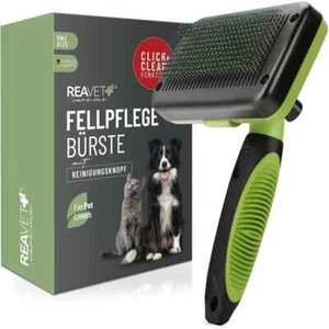 REAVET Selbstreinigende Fellpflegebürste Hundebürste Katzenbürste für Langhaar - Bild 1 von 6