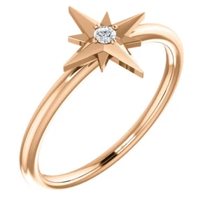 Anillo de estrella solitario de diamantes en oro rosa de 14 K (talla 7) - Imagen 1 de 5