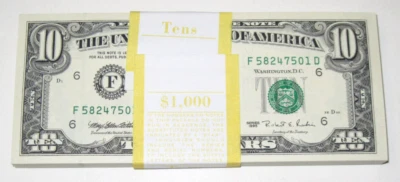 Fr 2032-F 1995 $10 Federal Reserve Pack 100 Consecutive - CRISP UNCIRCULATED - Image 1 of 3