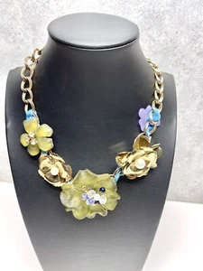 Vintage Lenora Dame Large Lucite Flowers Necklace Floral Faux Pearls Crystals - Picture 1 of 7