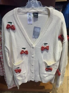 Disney Parks Minnie Mouse ICON "Cherries" Cardigan Sweater by Her Univ Women NWT - Picture 1 of 10