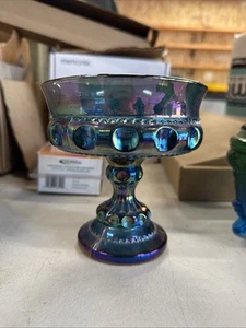 Vintage Indiana Carnival Glass Candy Dish Kings Crown Bowl Blue iridescent - Picture 1 of 3