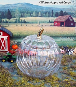 WILLIAMS-SONOMA SCULPTURAL GLASS PUMPKIN PUNCH BOWL -NIB- A TOAST TO GOOD TASTE! - Picture 1 of 8