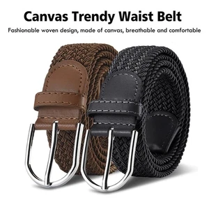 Knitted Elastic Men's Waistband, Non Perforated Needle Buckle Waist Belt - Picture 1 of 20