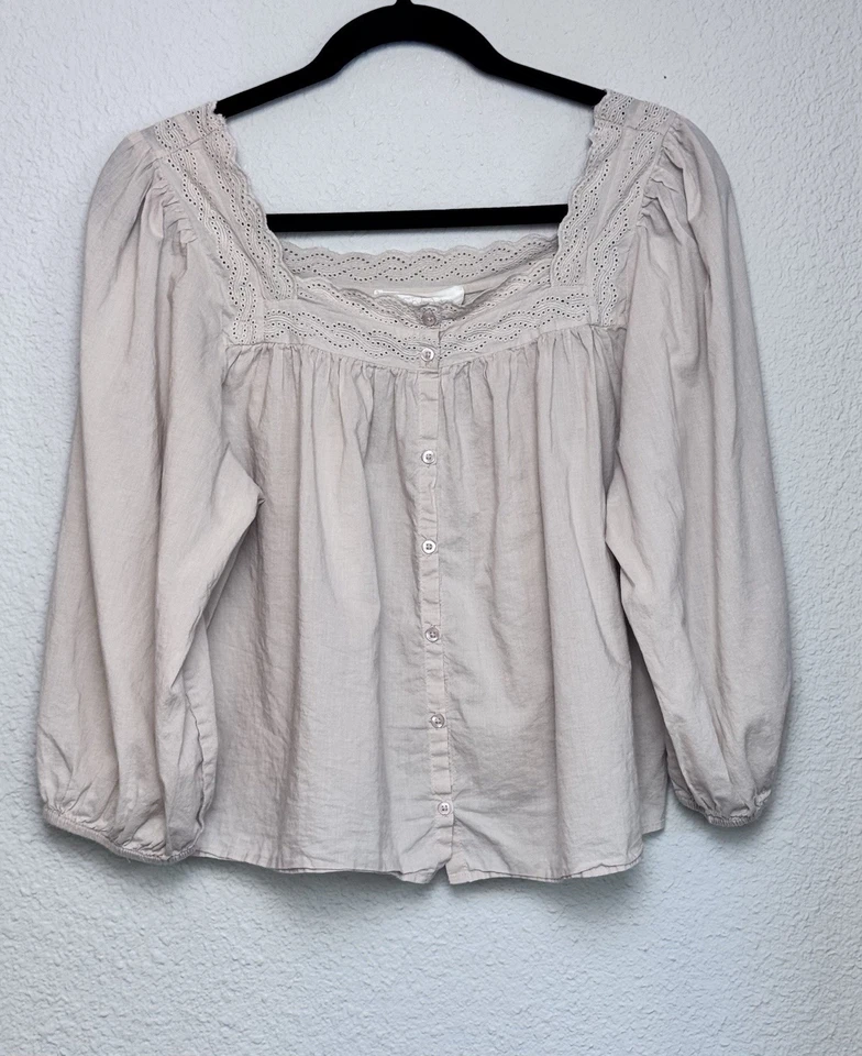 Camisa para dormir The Great The Eyelet Button talla 2 para mujer roseta suave manga 3/4 Foto 1 de 4