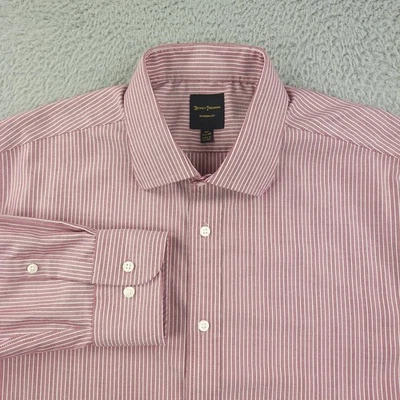 Hickey Freeman 衬衫男式 16.5 32/33 红色白色条纹现代合身连衣裙 — 第 1/4 张图片