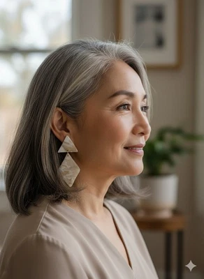 Marbled Clay Triangle Dangle Earrings | White & Tan W/Gold Specs Womens Jewelry - Image 1 of 3