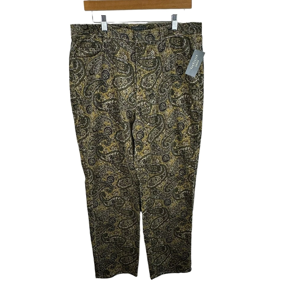 Van Heusen NWT Paisley Print Straight Leg High Rise Cotton Corduroy Pants Sz 16 - Image 1 of 4