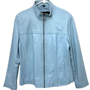 Jones New York Blue Full Zip Jacket 100% Leather MSRP $429 Size XL - Picture 1 of 12