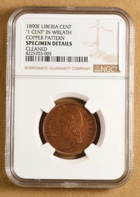 Centavo Liberia 1890 E '1 centavo en corona patrón de cobre' NGC detalles de muestra Foto 1 de 4