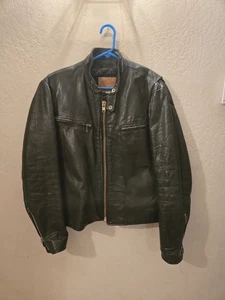 Chaqueta de motociclista de cuero vintage excelente de los años 80 negra cremallera completa EE. UU. 42 motocicleta - Imagen 1 de 14