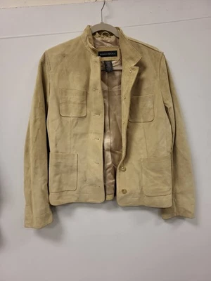 Jaqueta de couro Banana Republic feminina camurça bege tamanho M blazer estilo casaco - Imagem 1 de 4