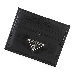 PRADA Triangle Logo Card Case Soft Look Leather Black 2MC025 - Picture 1 of 10