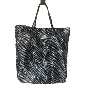 Under One Sky Medium Zebra Print Sequins Black & Silver Tote Bag - Picture 1 of 9