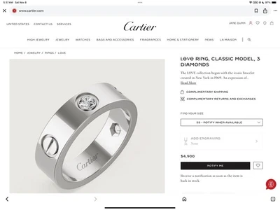 Cartier любовь кольцо 18KWG 3 бриллиантов размер 55 - Изображение 1 из 4