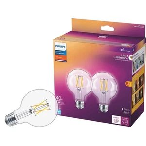 Warm Glow 2pk 40w G25 Clr Led Bulb 573345 Philips Warm Glow 573345 046677540715 - Picture 1 of 3