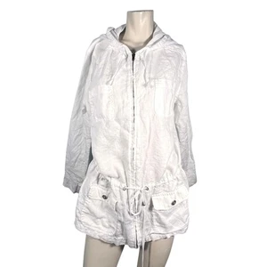 St. Tropez West Linen Hooded Jacket Womens L White Casual Beachy Resort Light - Picture 1 of 7