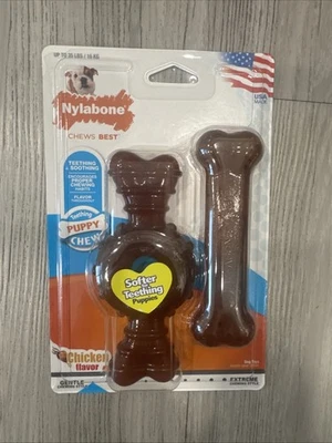 Anillo Masticable Cachorro Nylabone Hueso y Juguete Paquete Doble Pollo Lobo Medio Foto 1 de 2