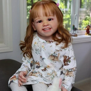 Handmade 30in Painted Reborn Baby Doll Toddler Girl Cloth Body Long Hair Gift - Picture 1 of 2