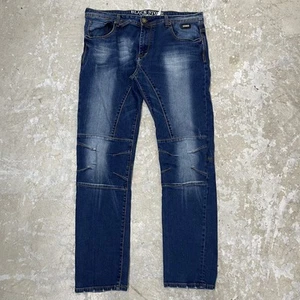 Black Stone Jeans Mens 38x34 Blue Denim Stretch Straight Distressed Motorcycle - Picture 1 of 18