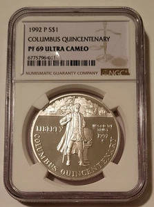 1992 P Columbus Quincentenary Commemorative Silver Dollar Proof PF69 UC NGC - Bild 1 von 2